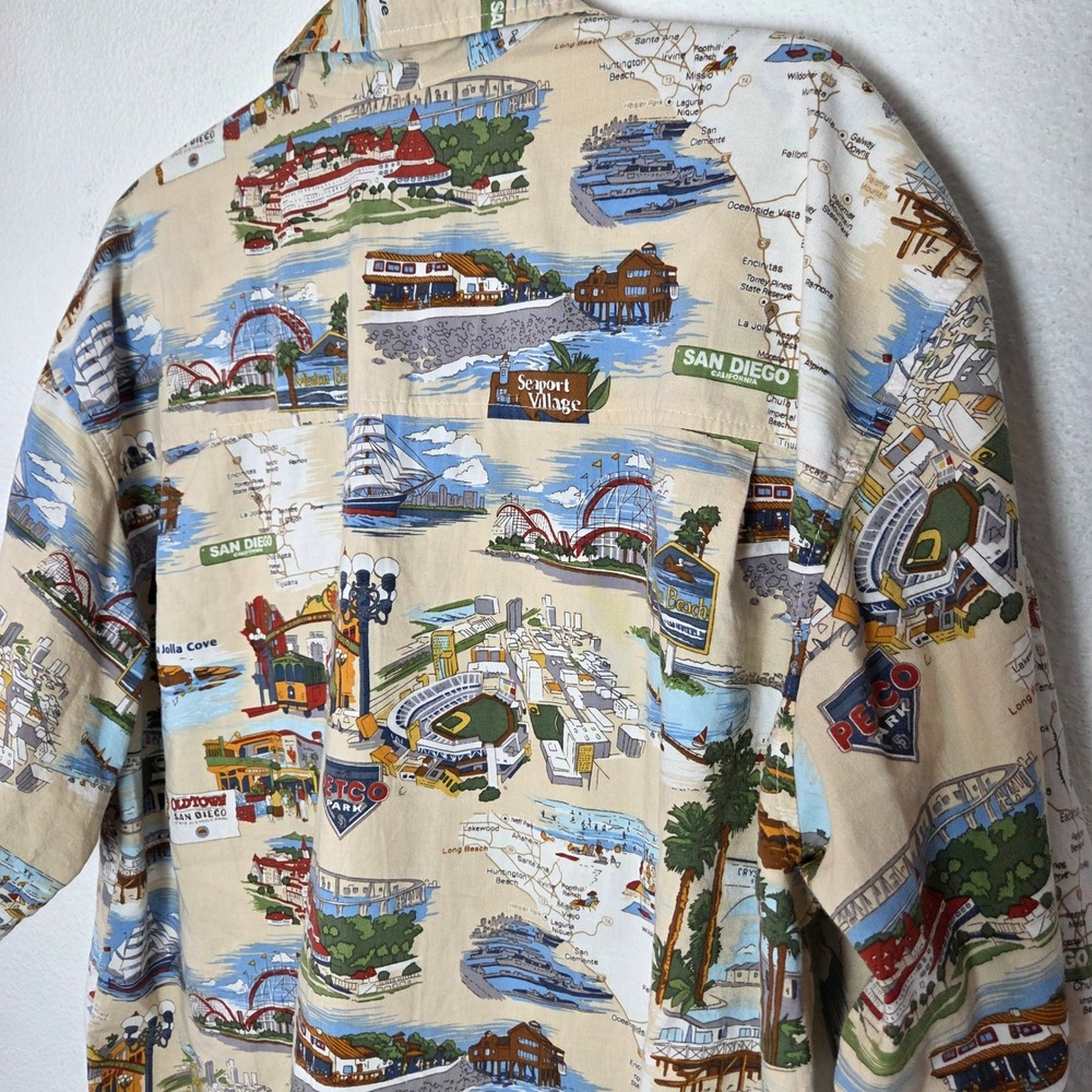 Vintage San Diego Map Print Camp Shirt Novelty Coastal Vacation XL - Picture 5 of 12
